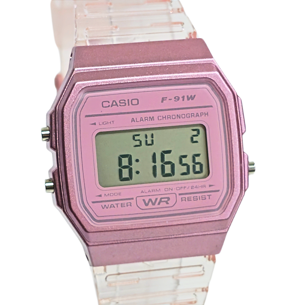 Relógio Casio Digital Feminino Transparente Rosa F-91WS-4DF