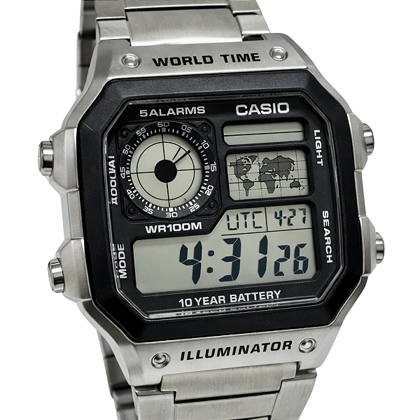 Relógio Casio Digital Masculino World Time AE-1200WHD-1AVDF