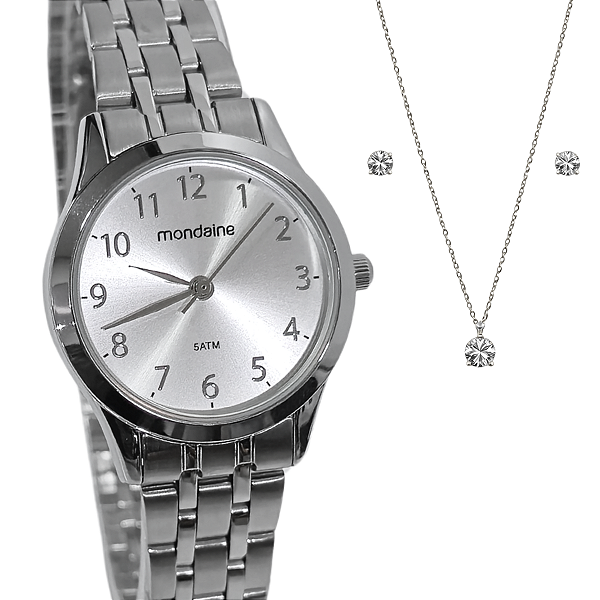 Relógio Mondaine Analógico Feminino Prateado Kit 99913L0MKNE2K1