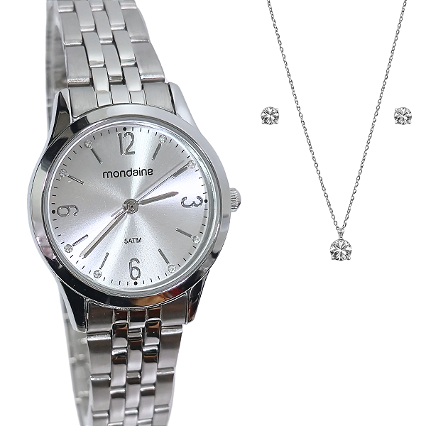 Relógio Mondaine Analógico Feminino Cristais Kit 32720L0MKNE2K1