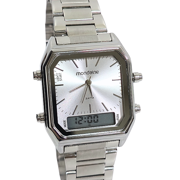 Relógio Mondaine Analogico e Digital Quadrado Prateado 32216L0MVNE3