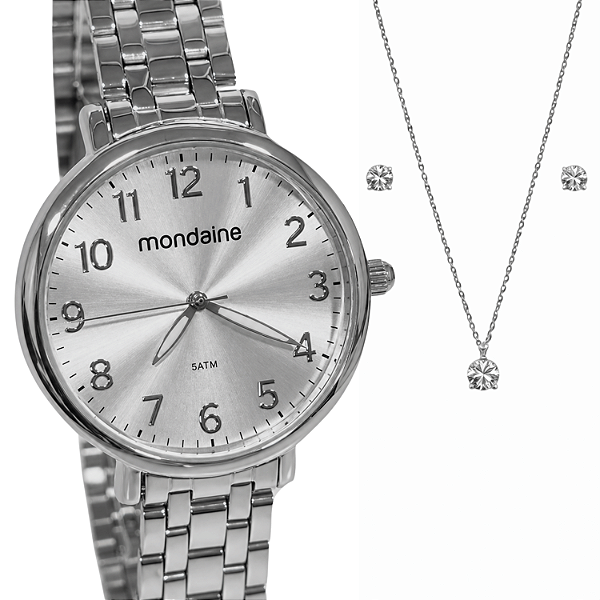 Relógio Mondaine Feminino Analógico Prateado Kit 53779L0MVNE3K3