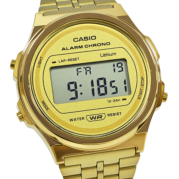 Relógio Casio Digital Unissex Vintage Dourado A171WEG-9ADF