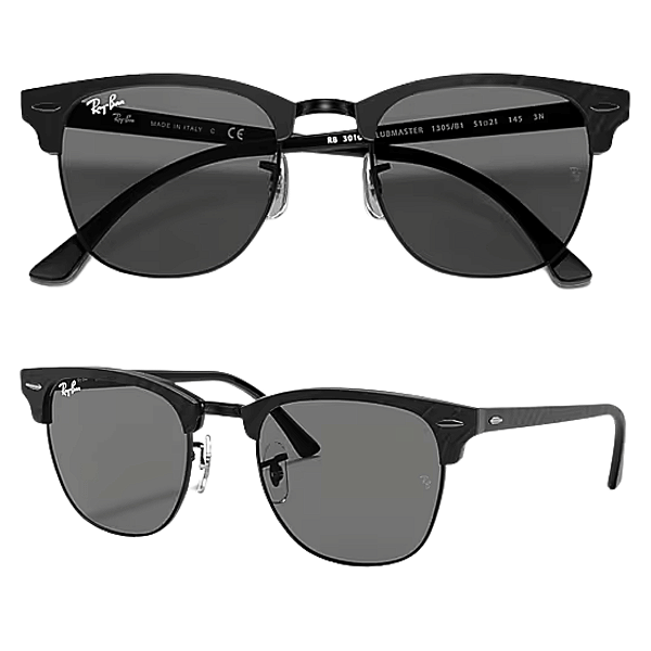Óculos de Sol Ray-Ban Clubmaster Marble Preto Polido RB3016 1305B151