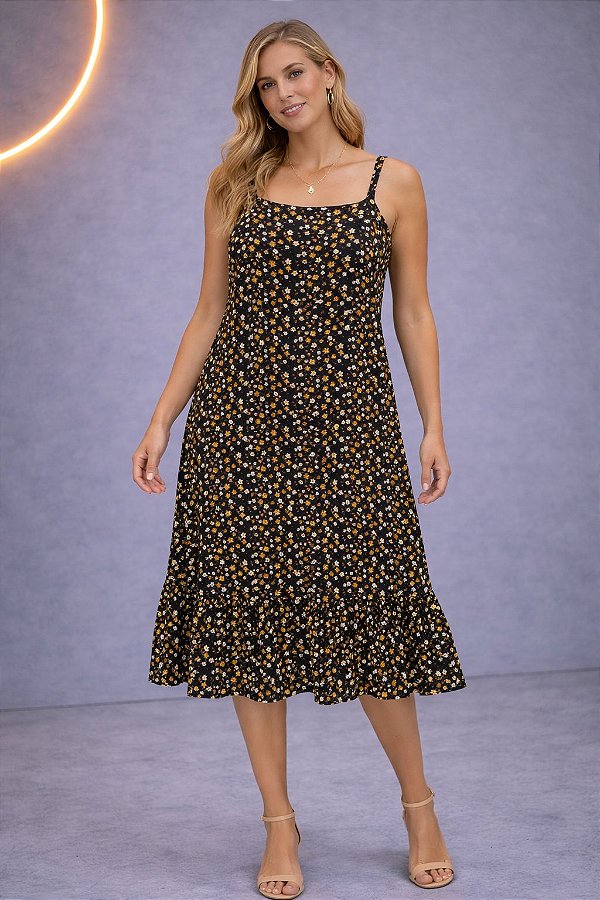 Vestido Alçinha em Viscose Curto Estampado 0418 - Elisa