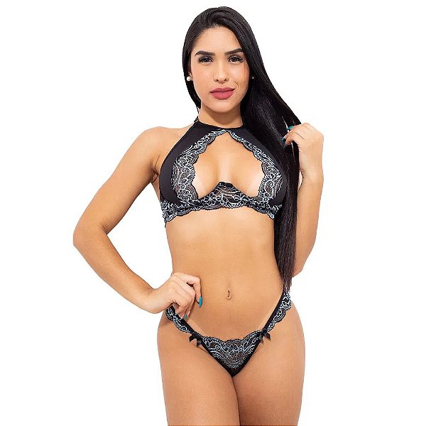 Conjunto Coração Com Renda Bicolor Hot Love