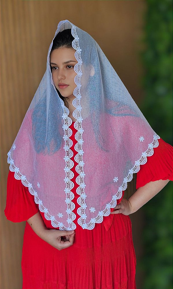 Véu CCB Celeste de Algodão + Porta Véu