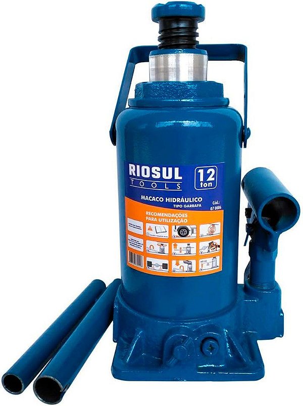 Macaco Hidráulico Tipo Garrafa para 12 Toneladas com Fuso de Regulagem R070006  Riosul Tools