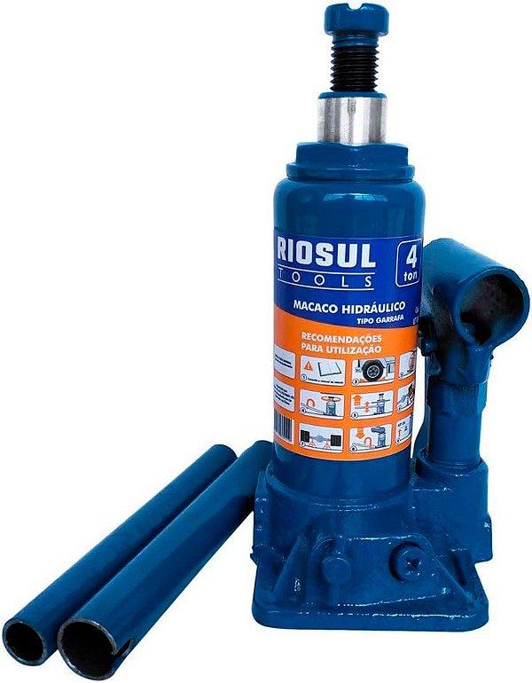 Macaco Hidráulico Tipo Garrafa para 4 Toneladas com Fuso de Regulagem R070002  Riosul Tools