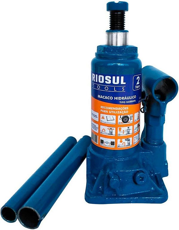Macaco Hidráulico Tipo Garrafa para 2 Toneladas com Fuso de Regulagem R070001  Riosul Tools