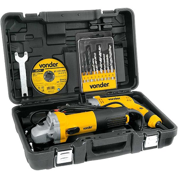 Conjunto esmerilhadeira de 4.1/2" 750W e furadeira de 1/2" 710W 127V com jogo de brocas e disco EFV 751 VONDER