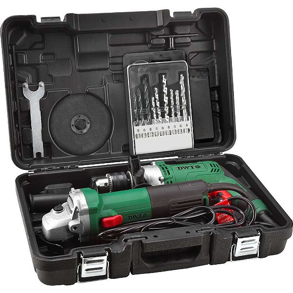 Conjunto esmerilhadeira de 4.1/2" 750W e furadeira de 1/2" 710W 127V com jogo de brocas e disco EFD 751 DWT