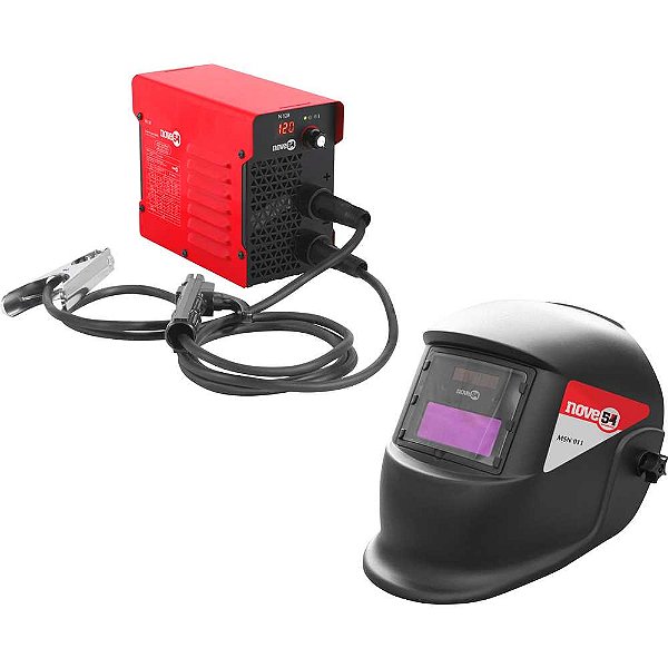 Inversor para solda com eletrodo revestido 120 A bivolt IM 120 com máscara de escurecimento automático tonalidade 11 NOVE54