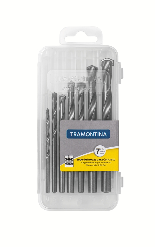 Jogo de Brocas para Concreto Tramontina 7 Peças- Brocas de 4x75 mm, 6x90 mm, 5x90 mm, 12x120 mm, 7x100 mm, 8x100 mm, 10x120 mm.