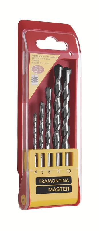 Jogo de Brocas para Concreto Tramontina MASTER 5 Peças - Possuem os tamanhos 4 mm,5 mm,6 mm,8 mm,10 mm.
