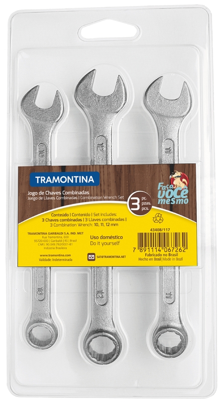 Jogo de Chaves Combinadas Tramontina 3 Peças - Possuem os tamanhos de 10 mm,11 mm e 12 mm.