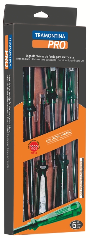 Jogo de Chaves de Fenda para Eletricista Tramontina PRO 6 Peças – Tamanhos de 1/8” a 1/4"