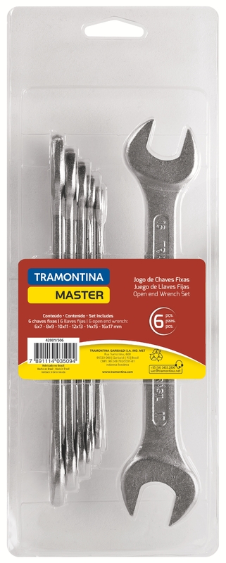 Jogo de Chaves Fixas Tramontina MASTER 6 Peças – Aço Vanádio Cromado, Tamanhos de 6x7 mm a 16x17 mm