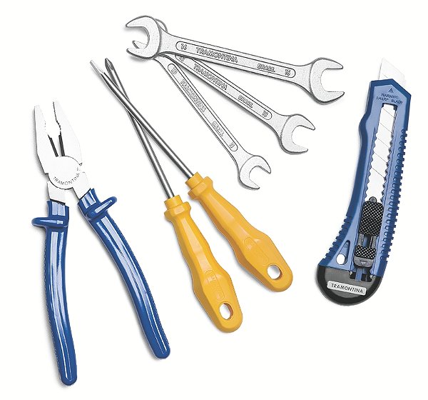 Kit de Ferramentas Tramontina com Alicate Estilete Chaves de Fenda e Chaves Fixas 7 peças