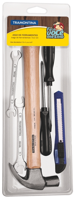 Kit de Ferramentas Tramontina com Martelo Chaves Fixas Estilete e Chaves de Fenda 6 Peças