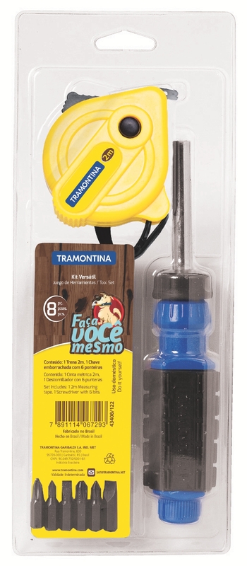 Kit de Ferramentas Tramontina com Ponteiras Chave com Adaptador e Trena para Uso Doméstico 8 Peças
