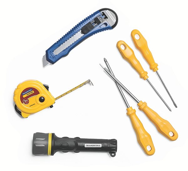 Kit de Ferramentas Tramontina com Trena Lanterna Estilete e Chaves de Fenda 7 peças