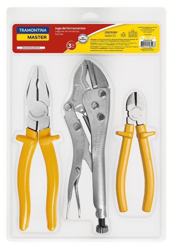 Kit de Ferramentas Tramontina MASTER com Alicate de Pressão 10" Alicate Universal 8" e Alicate Corte Diagonal 6"