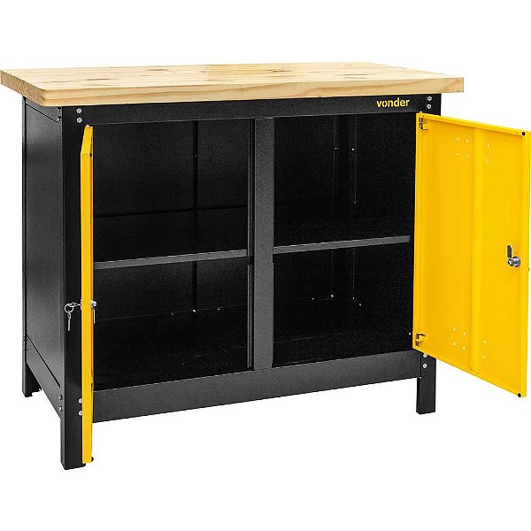 Bancada fechada com tampo de madeira e 2 portas 1.100mm x 920mm x 600mm VONDER