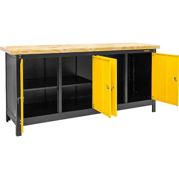 Bancada fechada com tampo de madeira e 4 portas 2.000mm x 920mm x 600mm VONDER