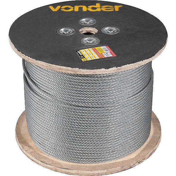 Cabo de aço galvanizado alma de fibra 12,70mm - 1/2" 6 x 41 rolo com 500 metros VONDER