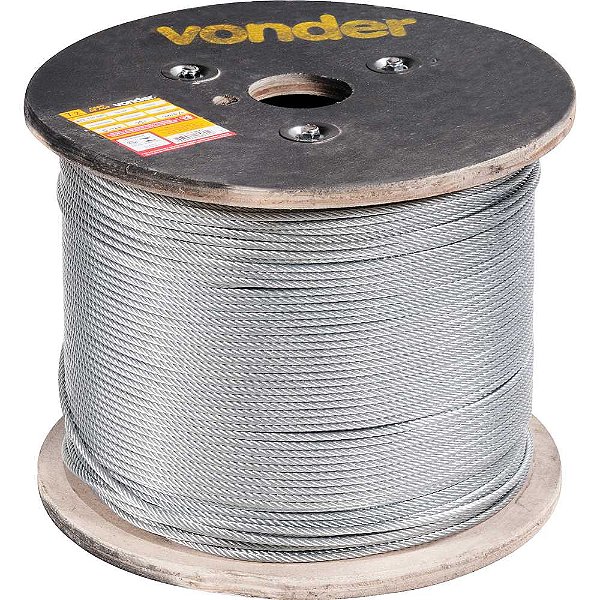 Cabo de aço galvanizado alma de fibra 4,76mm - 3/16" 6 x 19M rolo com 500 metros VONDER