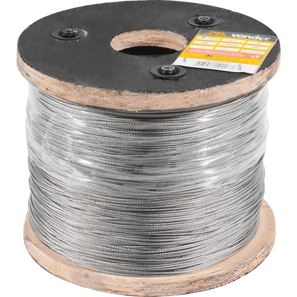 Cabo de aço inox alma de aço 2,4mm - 3/32" 6 x 7 rolo com 500 metros VONDER