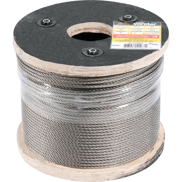 Cabo de aço inox alma de aço 4,8mm - 3/16" 6 x 7 rolo com 100 metros VONDER