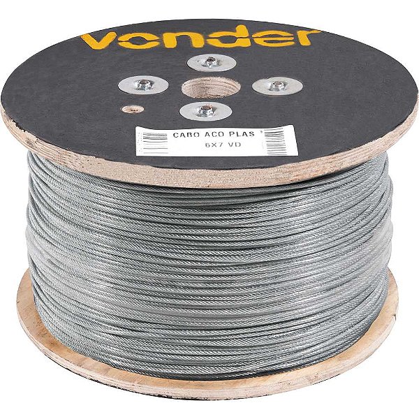 Cabo de aço plastificado transparente alma de fibra 3,18mm - 1/8" 6 x 7 rolo com 500 metros VONDER