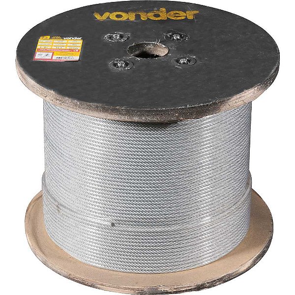 Cabo de aço plastificado transparente alma de fibra 3,97mm - 5/32" 6 x 19M rolo com 500 metros VONDER