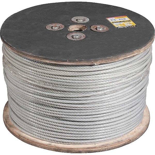 Cabo de aço plastificado transparente alma de fibra 7,94mm - 5/16" 6 x 19S rolo com 500 metros VONDER