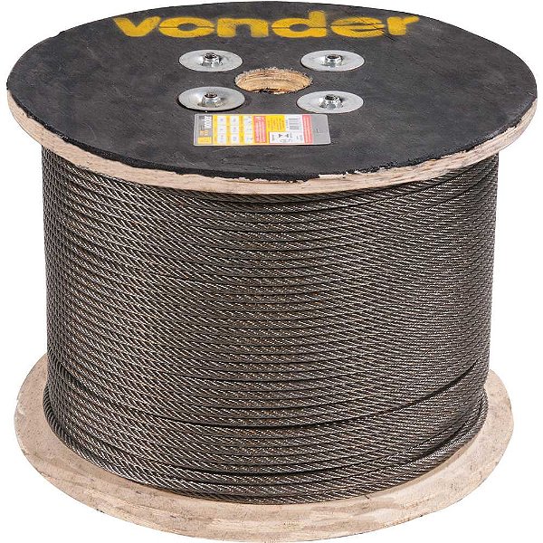 Cabo de aço polido alma de fibra 4,76mm - 3/16" 6 x 7 rolo com 500 metros VONDER