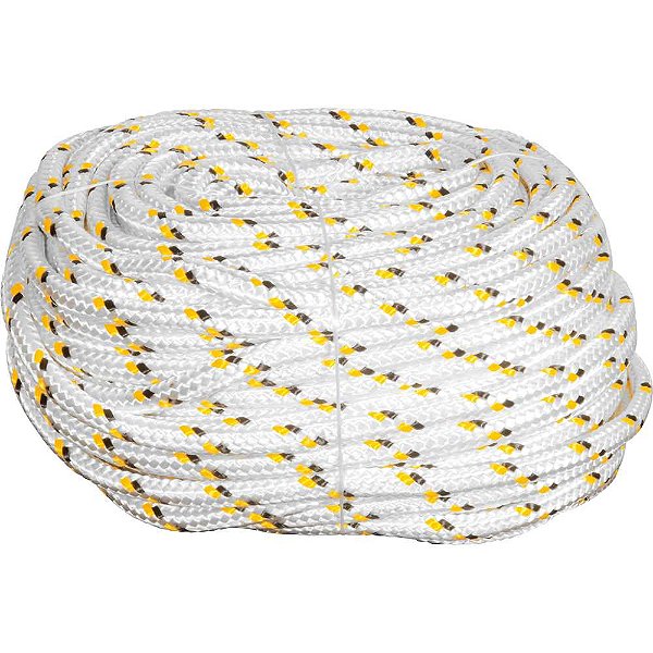 Corda multifilamento trançada 19,0mm x 110m branca com detalhes em preto e amarelo VONDER
