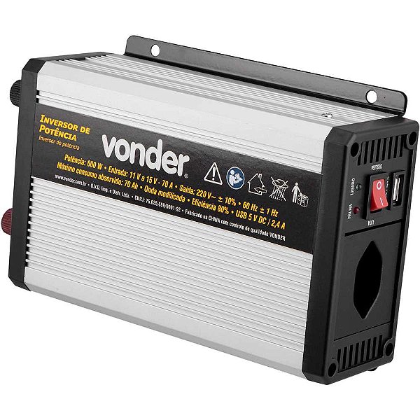 Inversor de potência 600W 12V DC para 220V VONDER