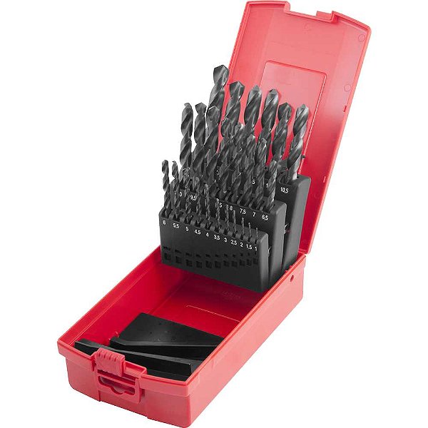 Jogo de brocas de aço rápido DIN 338 1,0mm a 13,0mm com 25 peças A100 DORMER