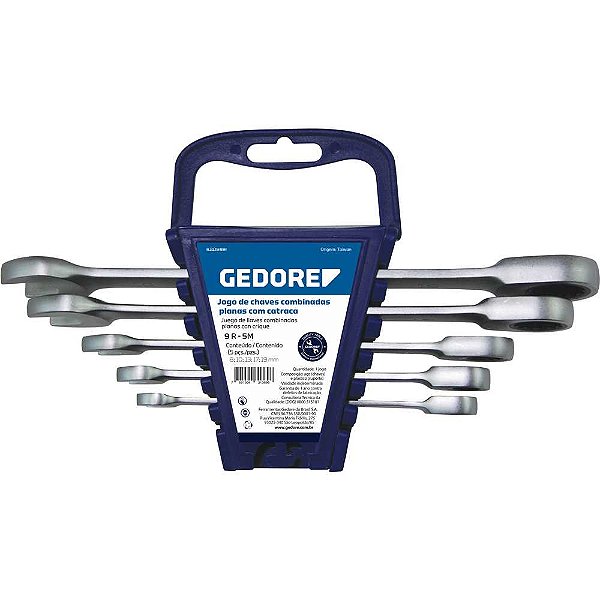 Jogo de chaves combinadas planas com catraca 8mm a 19mm 5 peças 9R- 5M 031.369 GEDORE