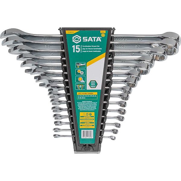 Jogo de chaves combinadas 6mm a 32mm aço cromo vanádio 15 peças SATA