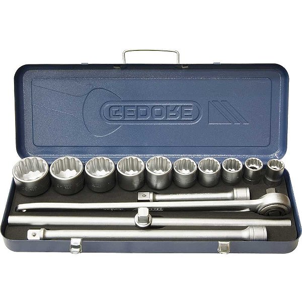 Jogo de soquetes estriados unit drive e acessórios encaixe 3/4" 22mm a 50mm com 14 peças D32EMZ GEDORE