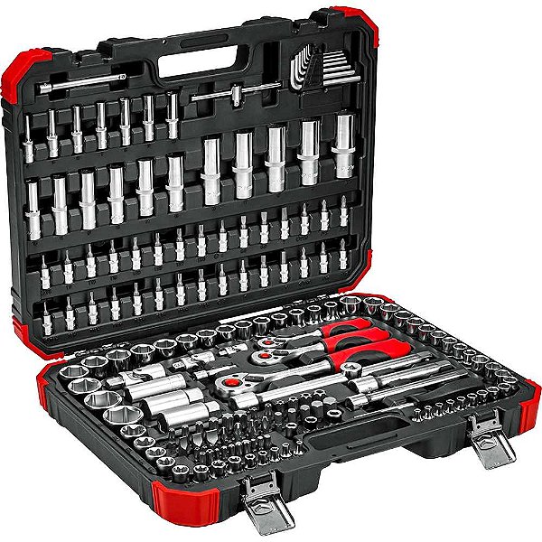 Jogo de soquetes sextavados e acessórios encaixe de 1/4" 3/8" e 1/2" 10,0mm a 32,0mm com 172 peças R45603172 GEDORE RED