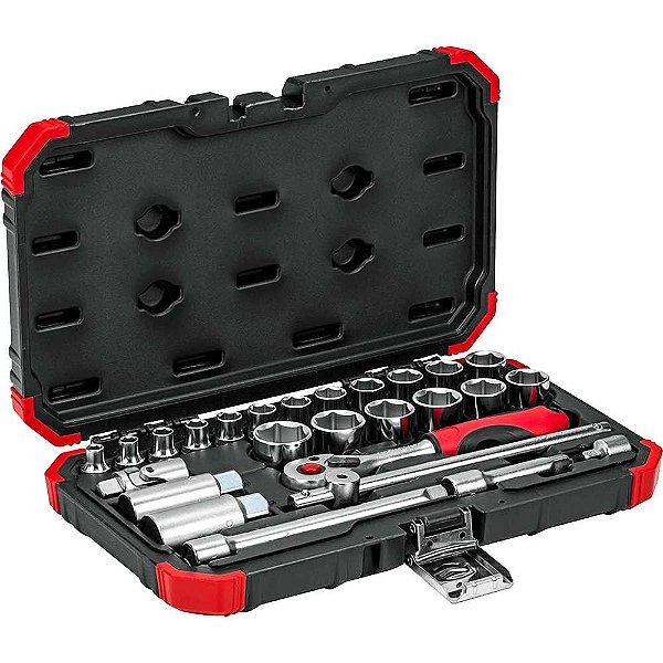 Jogo de soquetes sextavados e acessórios encaixe de 3/8" 6,0mm a 24,0mm com 26 peças R59003026 GEDORE RED