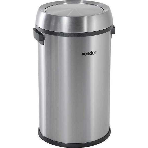 Lixeira redonda tampa basculante 65 litros inox cinza VONDER