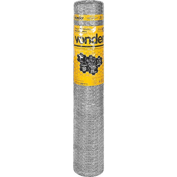 Tela metálica hexagonal pinteiro malha 1" 22 BWG x 1,5m com 50m VONDER