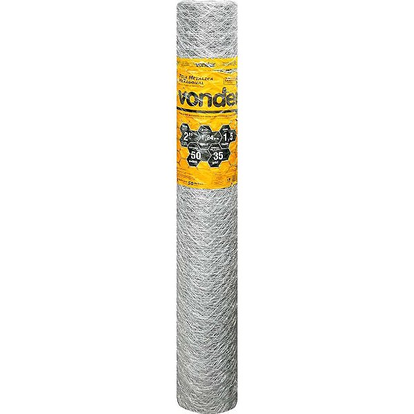 Tela metálica hexagonal galinheiro malha 2" 18 BWG x 1,5m com 50m VONDER