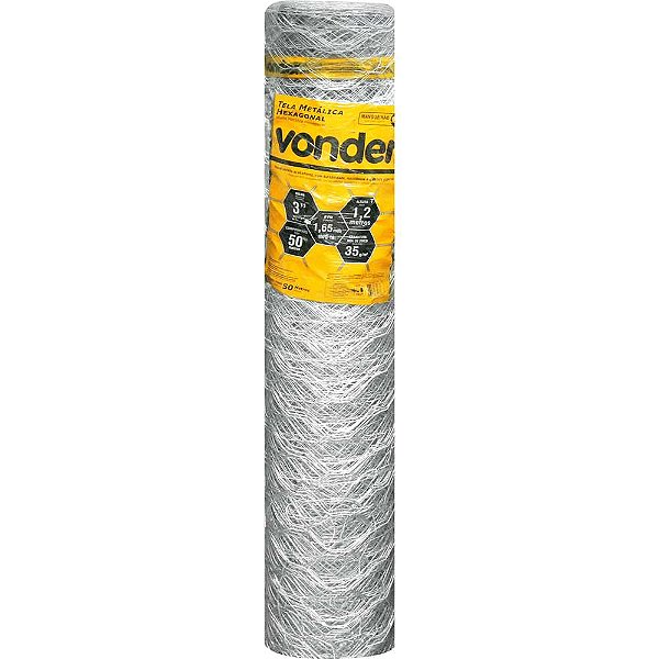 Tela metálica hexagonal mangueirão malha 3" 16 BWG x 1,2m com 50m VONDER