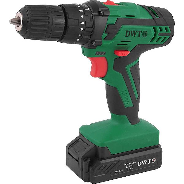 Parafusadeira/furadeira de impacto a bateria 12V fonte bivolt automática jogo com 74 acessórios PFD 074 DWT